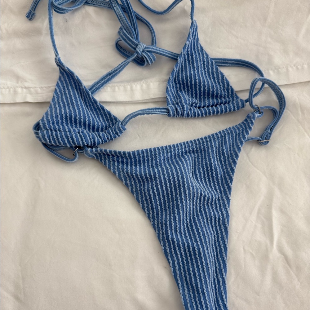 Blue Striped Triangle Bikini Set
